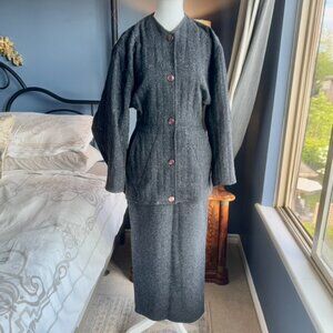 Vintage Anne Marie Beretta Dark Grey Wool Skirt Suit